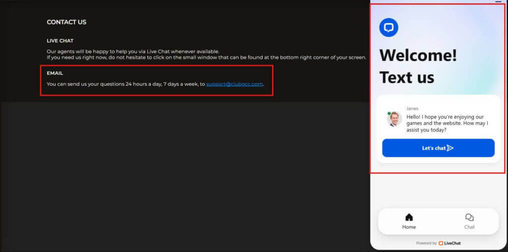 Customer Support at ClubGCC Casino